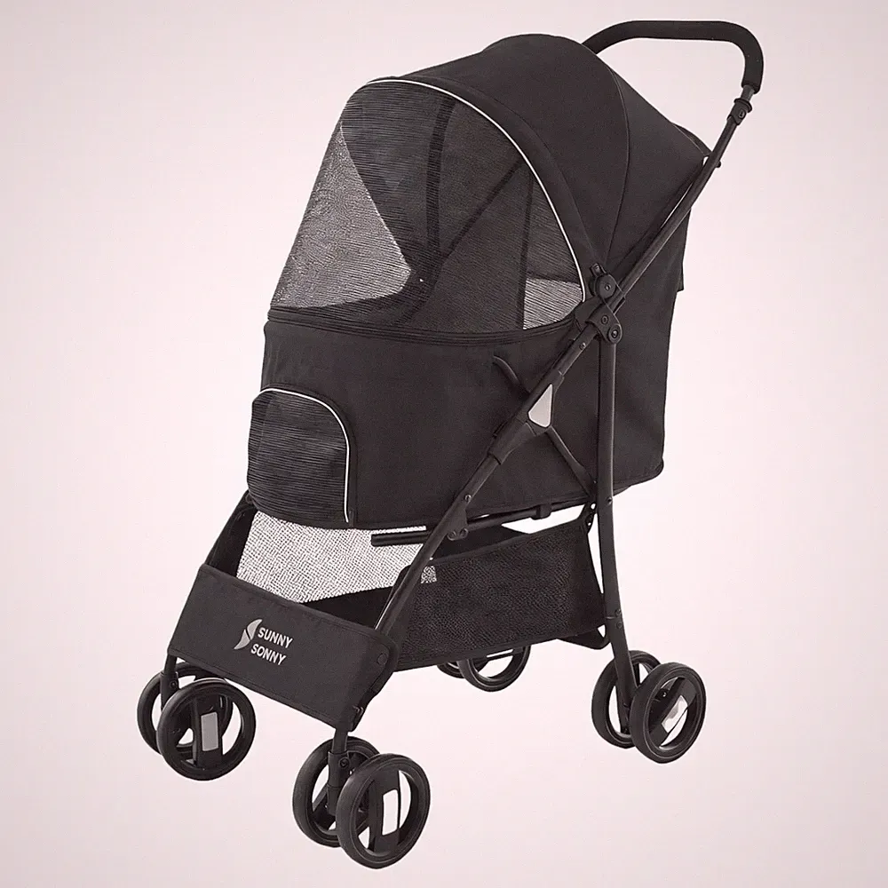 Hunde-Kinderwagen mit Wetterabdeckung und Aufbewahrungskorb, faltbar, für S/M...