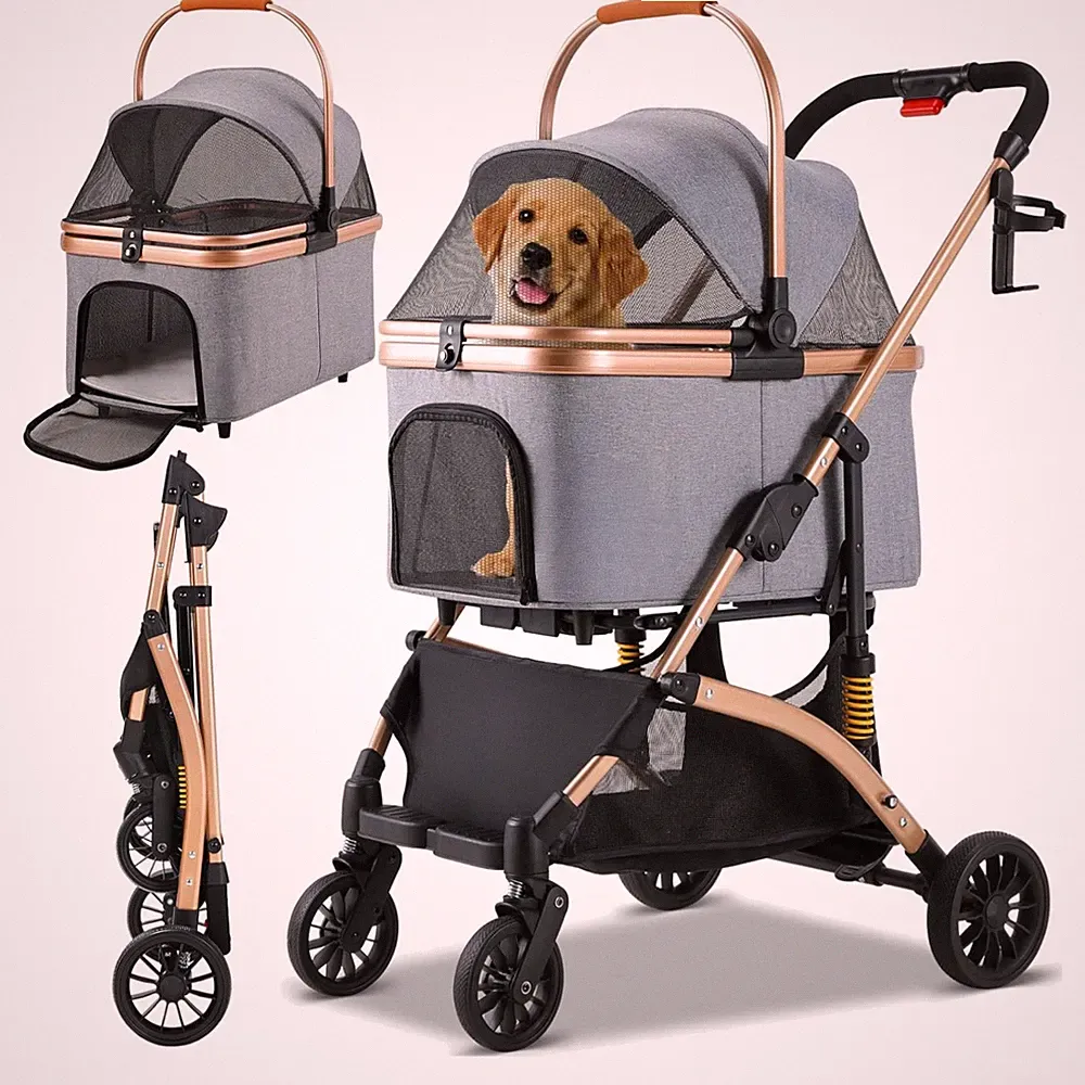 Hundebuggy 3 in 1, faltbar, bis 20kg, Hundebox, Katzenwagen, Gummiräder