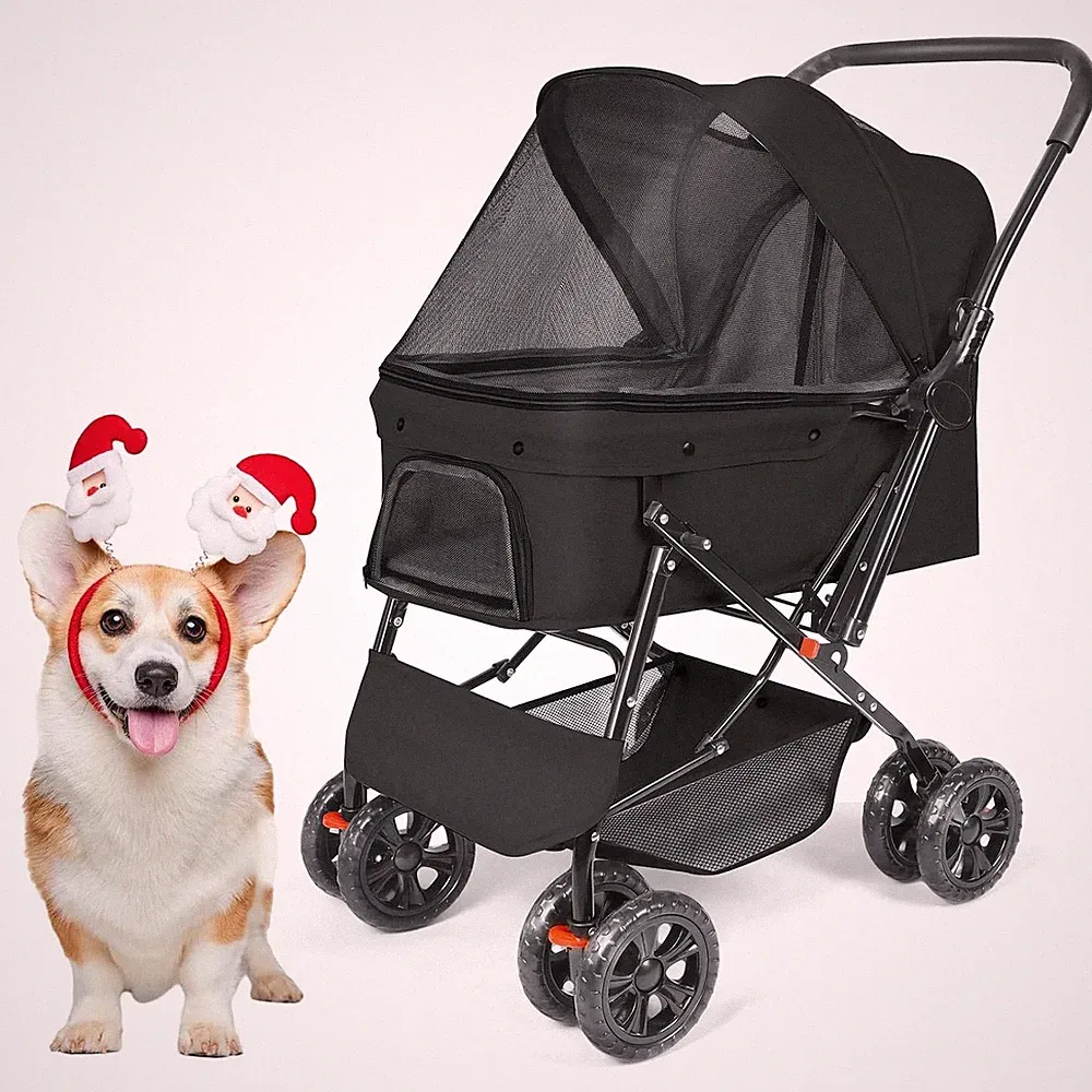 Hundebuggy bis 20KG 4 Räder Klappbar mit Storage Basket und Cup Holder