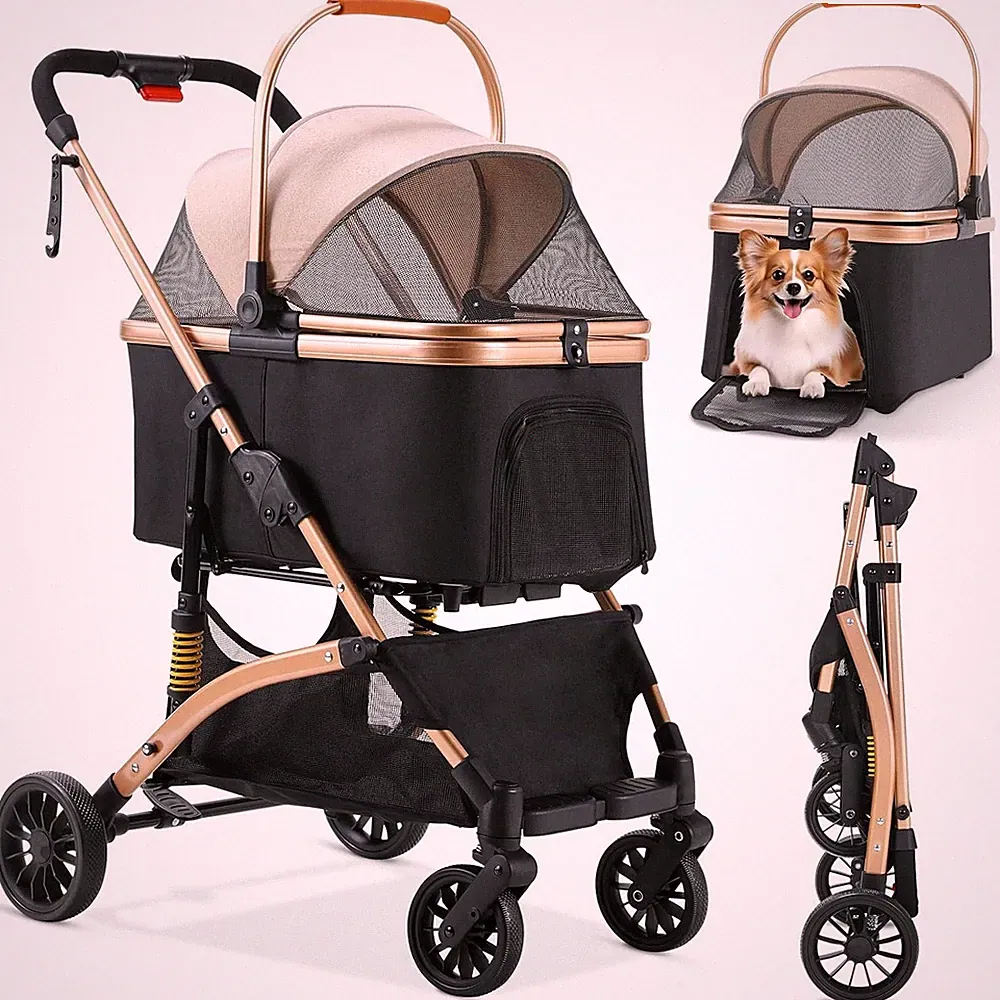 Hundebuggy bis 20kg, Faltbarer Hundewagen, 3in1 Transportbox, Katzenwagen, 4...