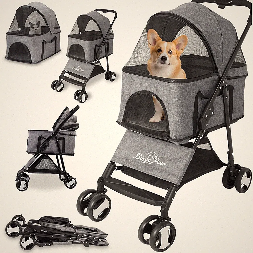 Hundebuggy bis 25 kg: faltbarer Haustierwagen, Jogger Katzenbuggy, 4 Räder, N...