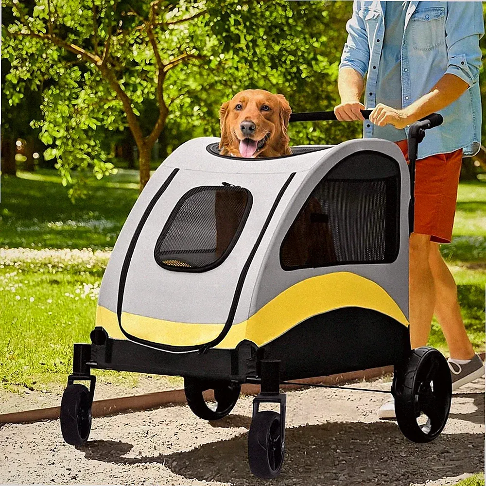 Hundebuggy für große Hunde bis 65kg: Dog Stroller mit 4 Rädern, 3 Netzfenster...