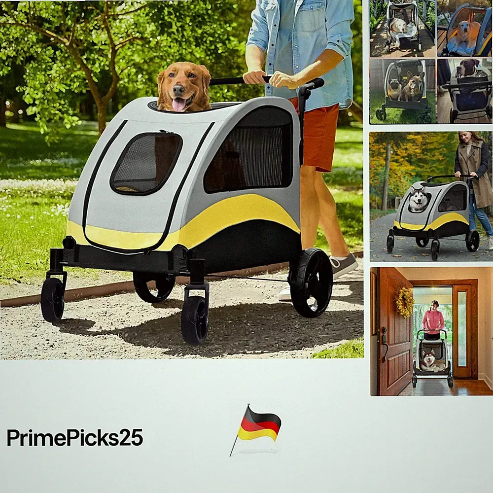Hundebuggy Großer Hund bis 65kg Haustierwagen mit Netzfenstern, Verstellbarem...