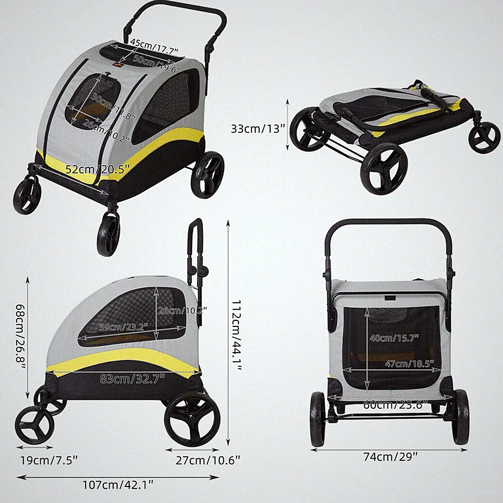 Hundebuggy Pet Jogger Wagon Faltbarer Wagen Große Tasche Niedriger Einstieg L/XL