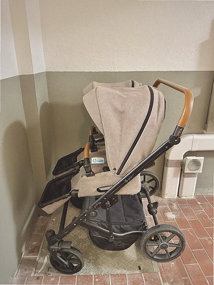 Jedo Duo Geschwisterwagen Farbe D51 Beige mit Karamell Schiebegriff Kinderwagen