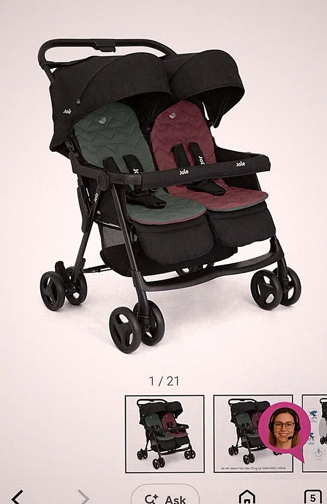 Joie Zwillingsbuggy Buggy Zweisitzer mit Sonnendach schwarz/grün/rot