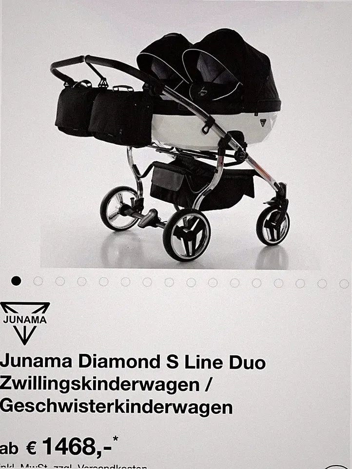 Junama Diamond S Line Duo Zwillings- & Geschwisterwagen Zweisitzer Schwarz/Weiß