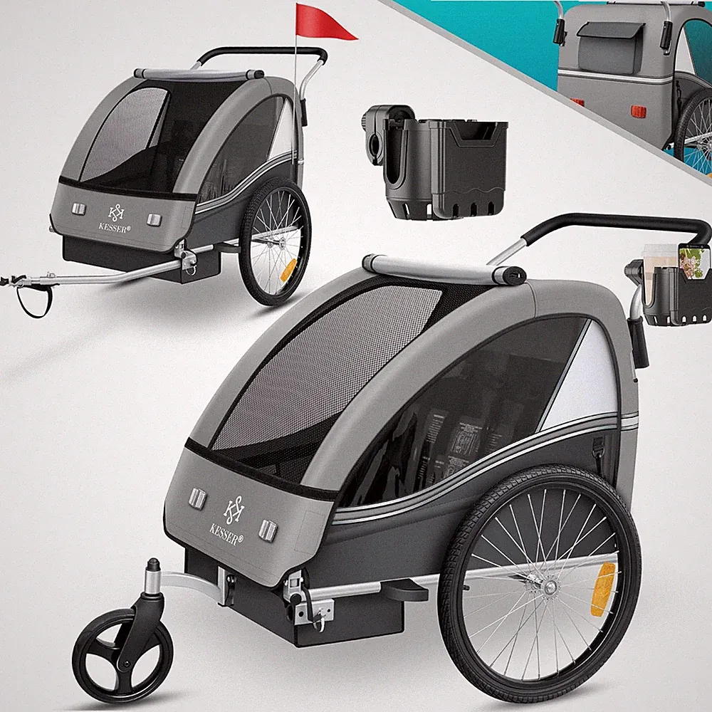 KESSER® Kinderfahrradanhänger Sport-Rx 2In1 Jogger & Buggy 5-Punkt-Gurt Sicherhe
