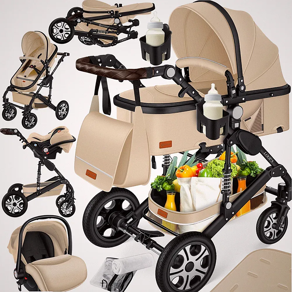 KESSER® Loops 4 in 1 Kombi Kinderwagen Reise Buggy inkl. Auto Babyschale Zubehör