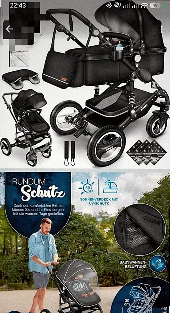 KIDUKU 2 In 1 Kinderwagen XXL Komplettset Kinderwagen /Babywagen
