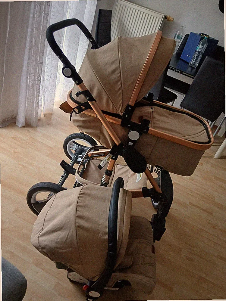 Kiduku 3-in-1 Kinderwagen Beige/Gold mit Autositz – Sehr guter Zustand – München