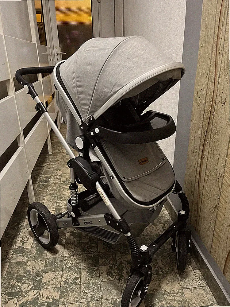 KIDUKU Buggy faltbar Grau/Schwarz mit Verdeck 5-Punkt-Gurt Getränkehalter