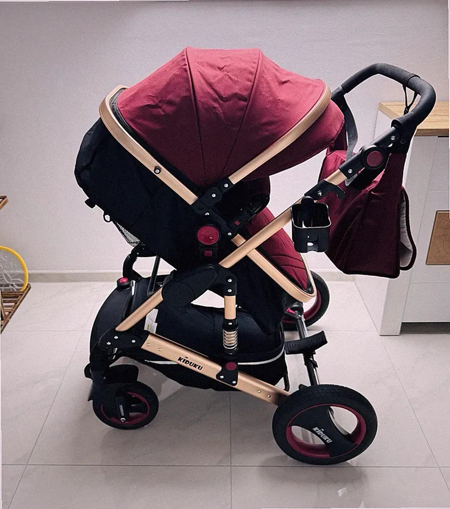 KIDUKU Kombikinderwagen & Sportwagen Einsitzer Bordeauxrot/Schwarz/Gold