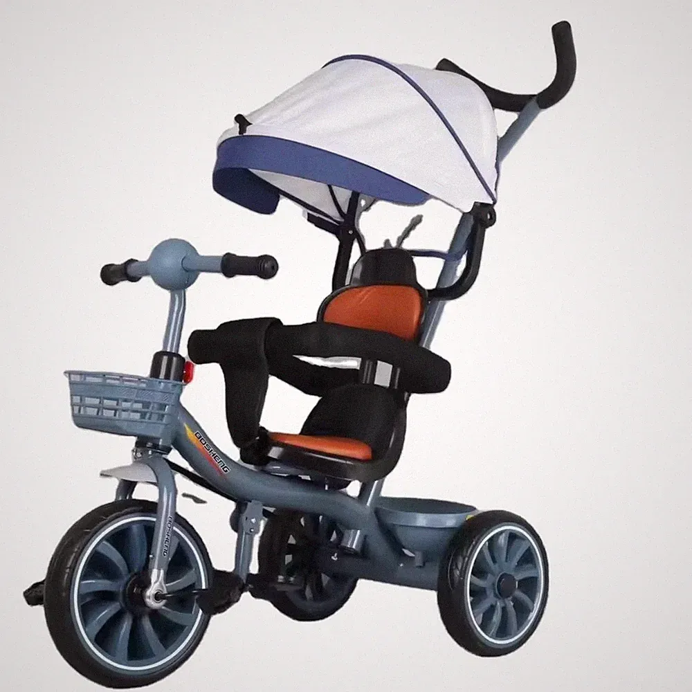 Kinder 6 in 1 Dreirad Baby Kleinkind Kinderwagen Fahrrad mit verstellbarem Baldachin Griff