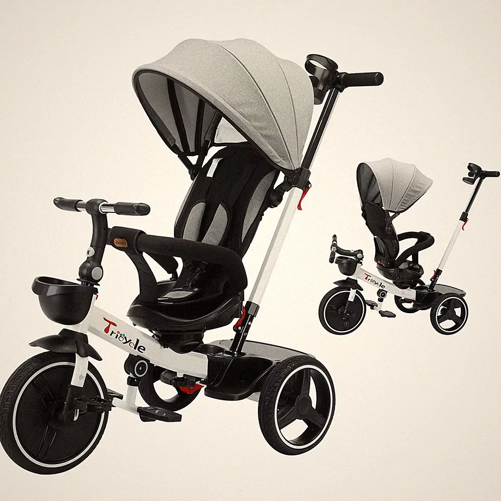 Kinder Dreirad 6 in 1 mit Schiebestange Verdeck Baby Trike 1-5 Jahre
