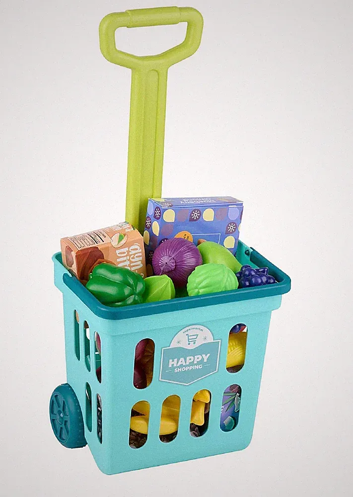 Kinder Einkaufstrolley Einkaufskorb Kaufmannsladen Spielzeug Trolley Ziehwagen