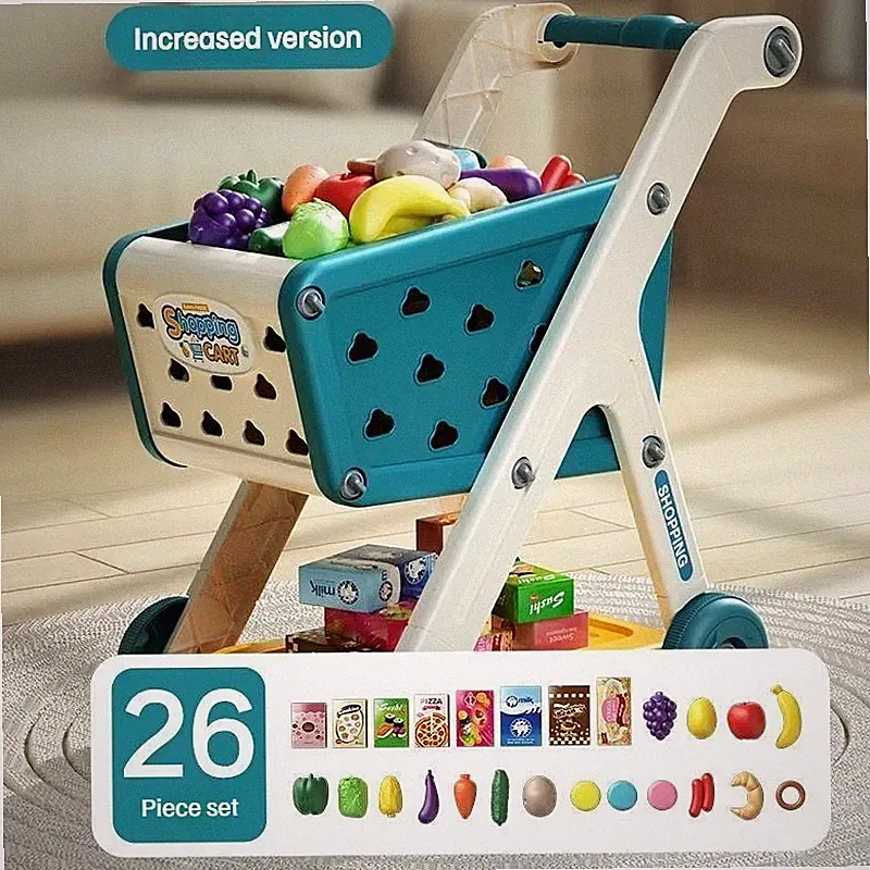 Kinder Einkaufswagen Spielzeug | Warenkorb mit Zubehör | Rollenspiel Markt