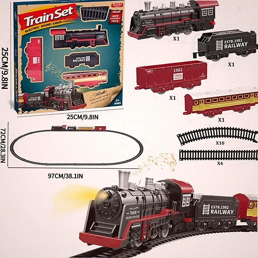 Kinder Elektrischer Zug Spielzeug Modell Eisenbahn Motor Frachtwagen Train Set