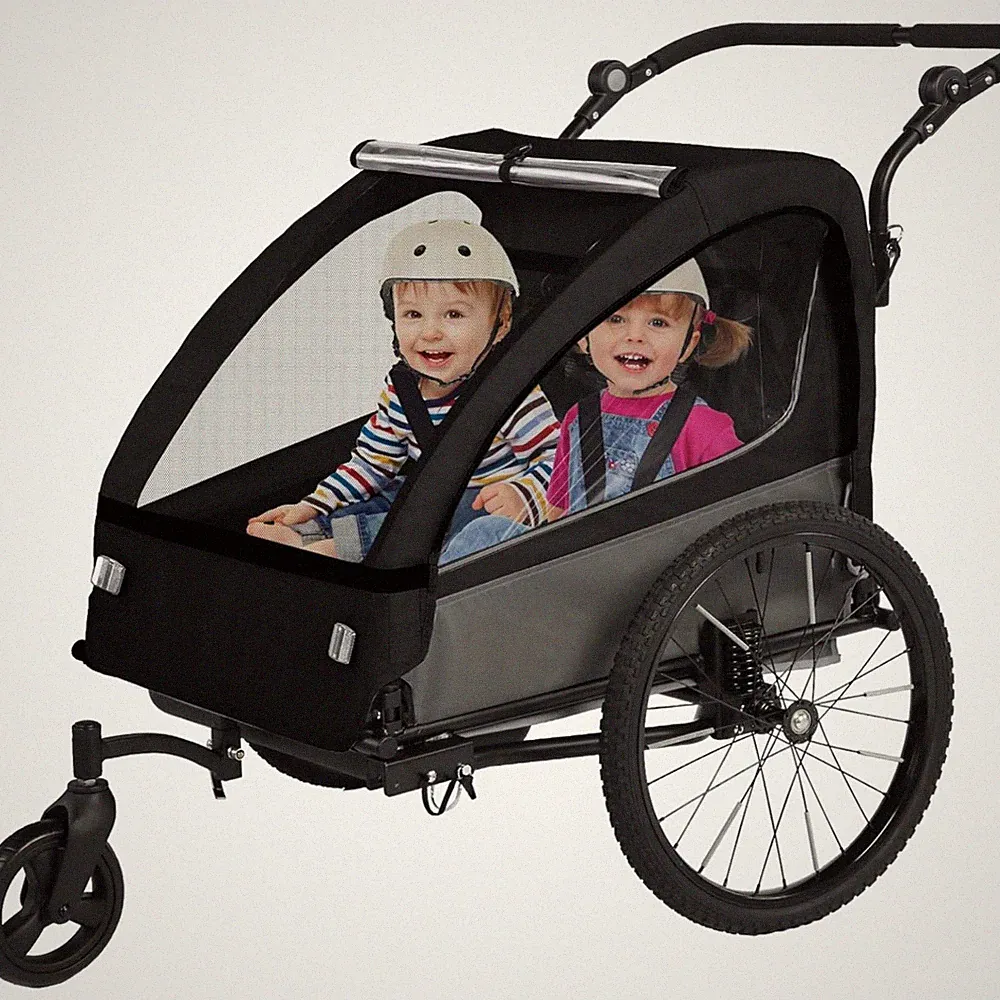 Kinder Fahrradanhänger Pram 2-in-1 Buggy Kinderwagen Fahrrad Kinder Trailer