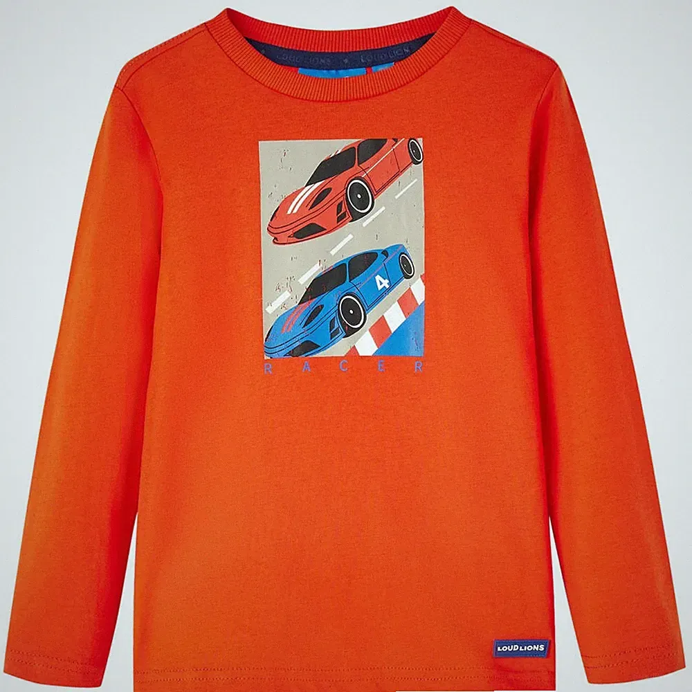 Kinder Langarmshirt Rennwagen-Aufdruck Pullover Sweatshirt T-Shirt Hellorange vi