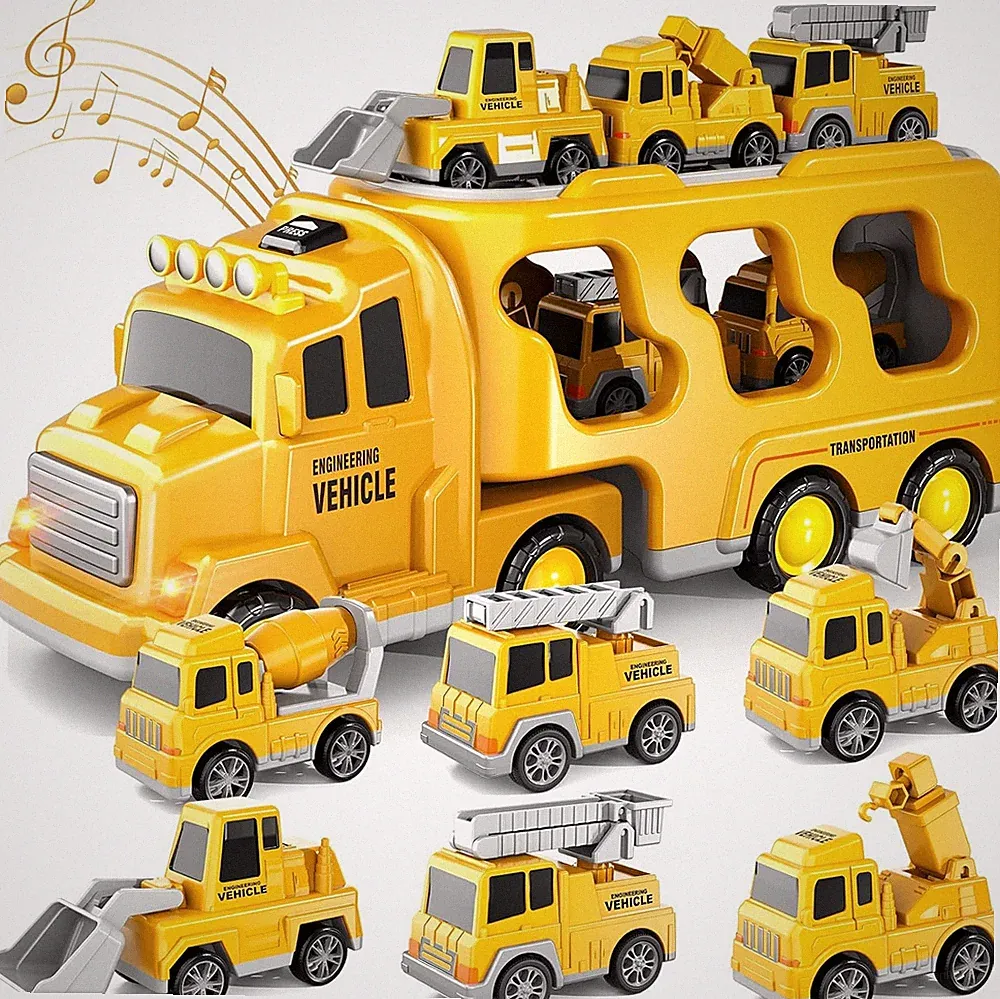 Kinder LKW Spielzeug Transporter Auto Trägerwagen Spielzeugauto mit 6 Rennautos