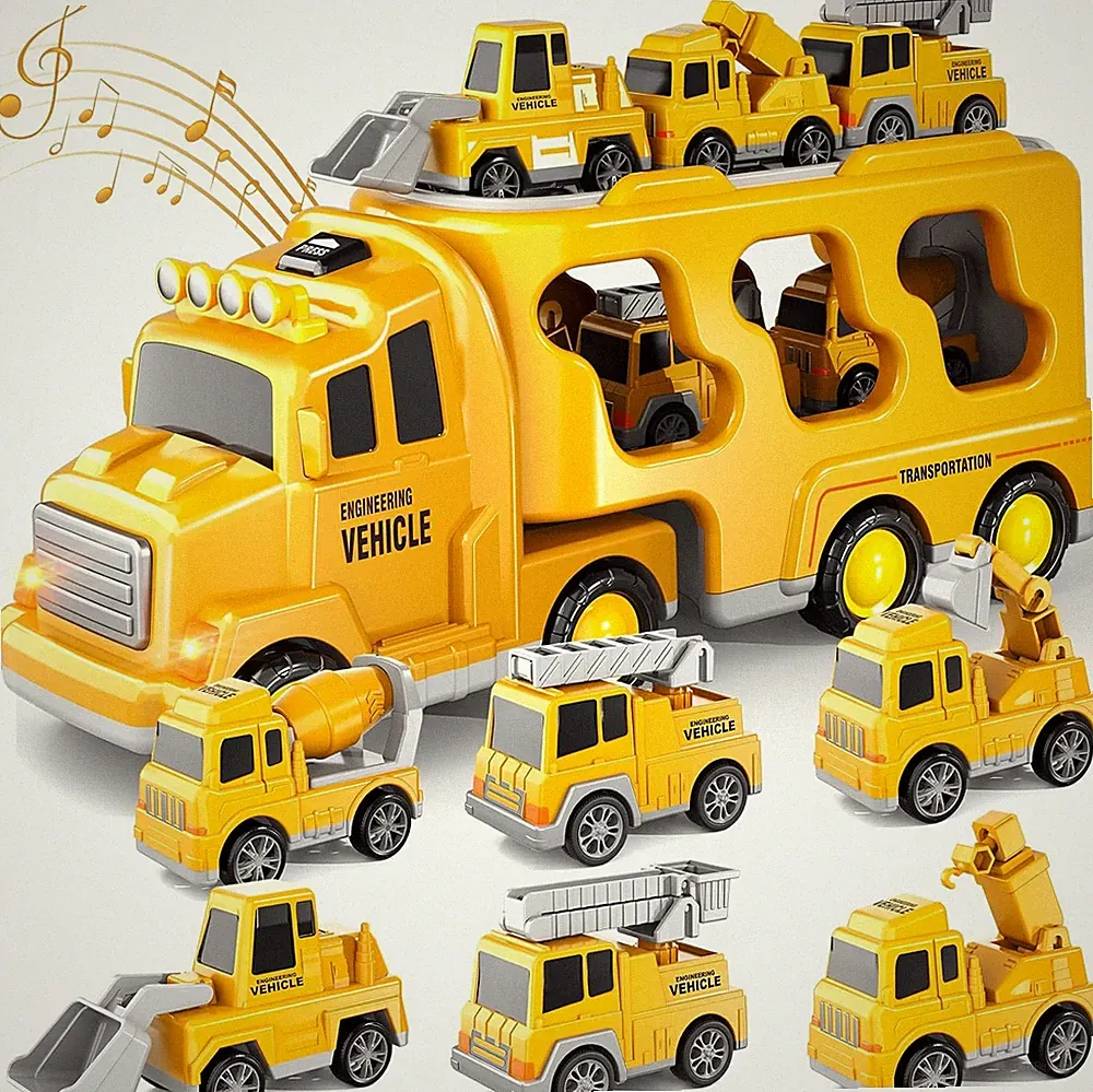 Kinder LKW Spielzeug Transporter Auto Trägerwagen Spielzeugauto mit 6 Rennautos