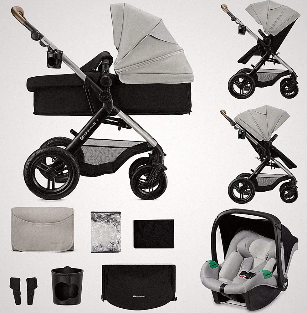 Kinderkraft Kinderkraft MOOV 2 XL AIR Kinderwagen 3 in 1 Kinderwagenset grau