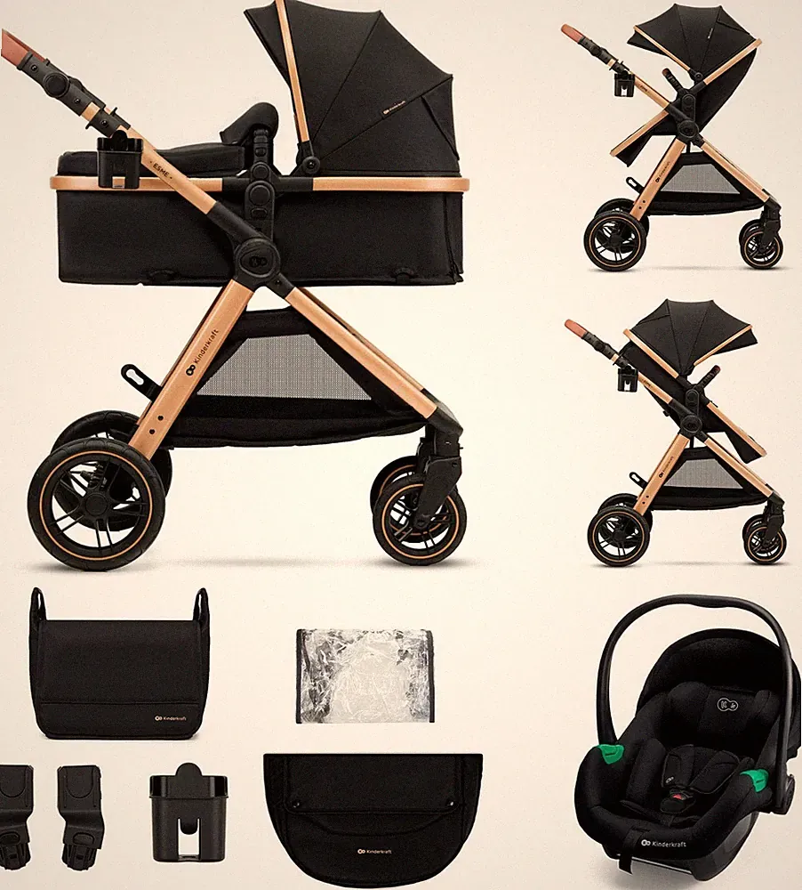 KINDERKRAFT Kombi-Kinderwagen ESME 3IN1 (Set, 7-tlg), inkl. Babyschale MINK PRO