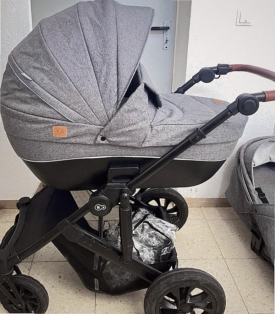 Kinderkraft Kombikinderwagen grau mit Sportsitz, Babywanne, Sonnendach, Korb
