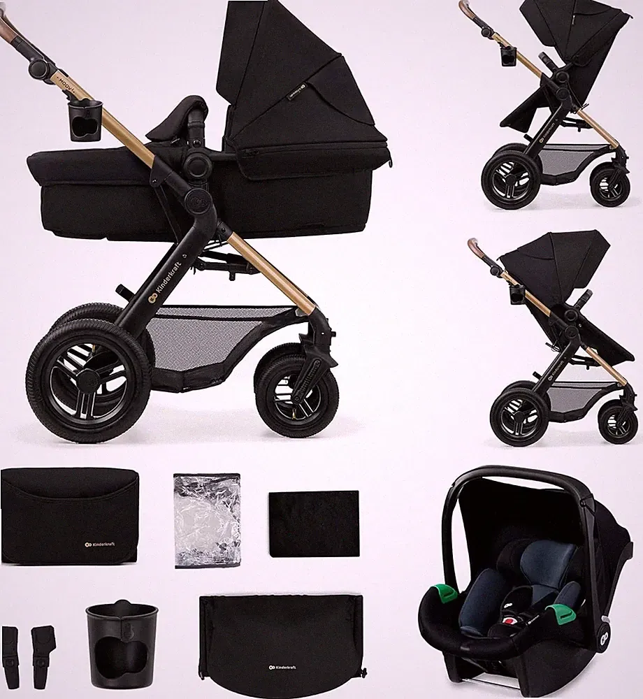 Kinderkraft MOOV 2 AIR 3in1 Kinderwagen mit Babyschale Multifunktion Schwarz