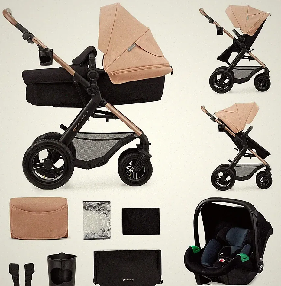 Kinderkraft MOOV2 AIR Kinderwagen 3 in 1 Kinderwagenset bis 26 kg Beige