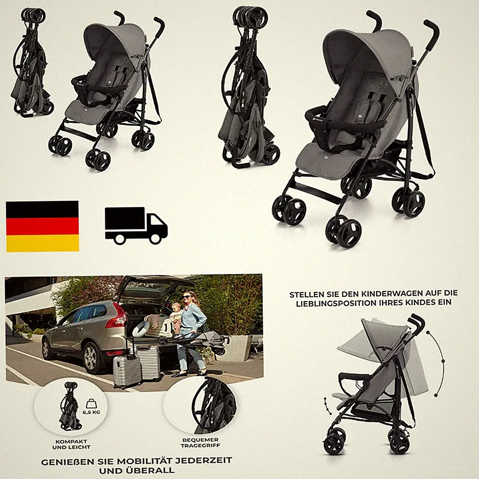 Kinderkraft TIK Kinderwagen Liegebuggy 6,5kg Drehbare Vorderr