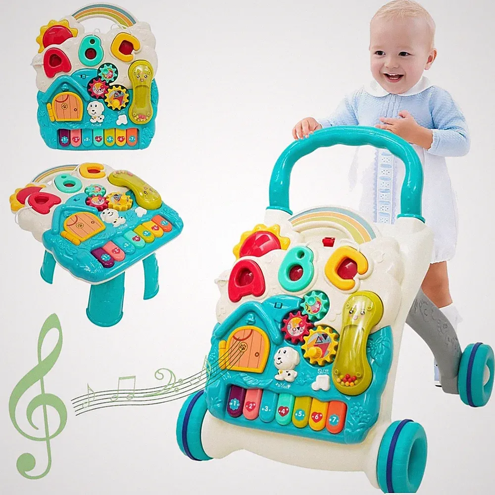Kinderlaufwagen Blau Lauflernspielzeug Musik Licht Rollator Kleinkind