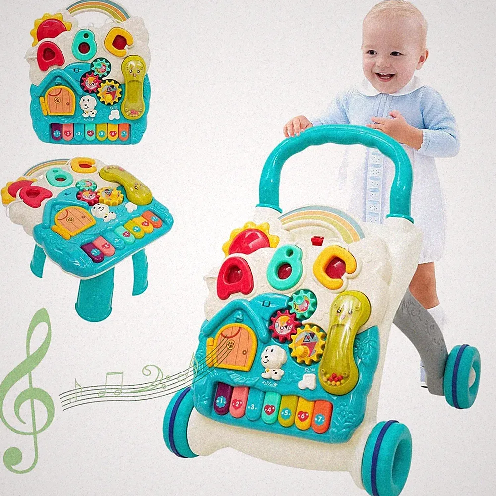 Kinderlaufwagen Lauflernwagen Baby Walker Musik Lichter blau Spielzeug