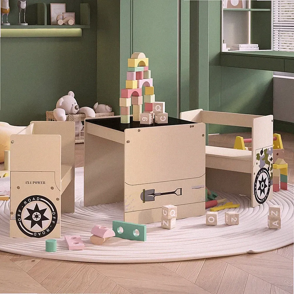 Kindertisch Stuhl Set Polizeiauto-Design Kindermöbel Spieltisch 3tlg. MDF vidaXL