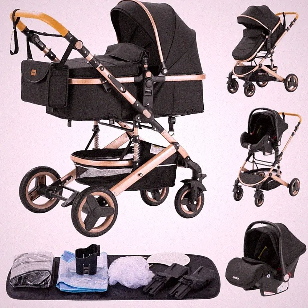 Kinderwagen 3-in-1 Buggy Babybett Komplettset Klappbar Aluminiumrahmen Neugeb...