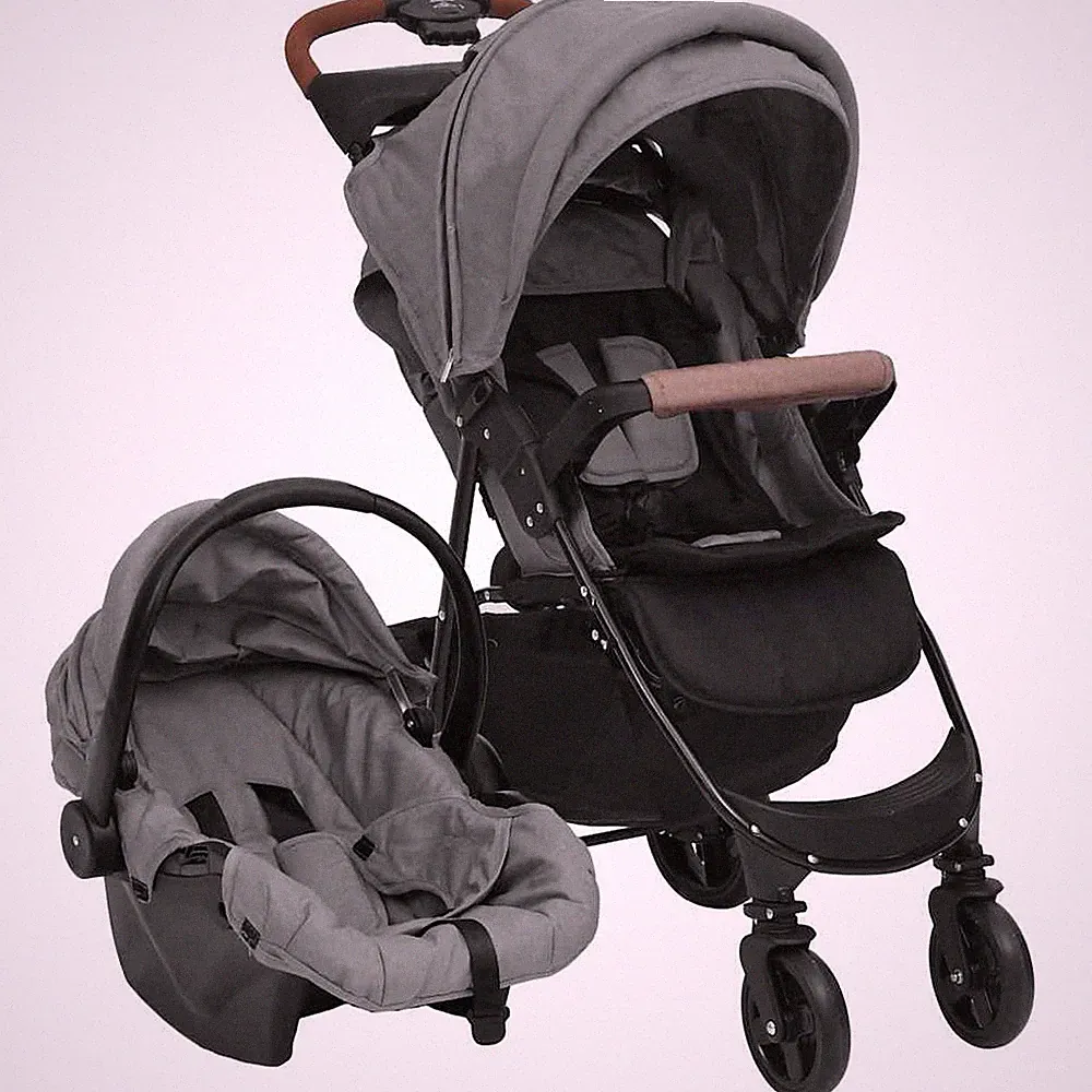 Kinderwagen 3-in-1 Stahl hellgrau