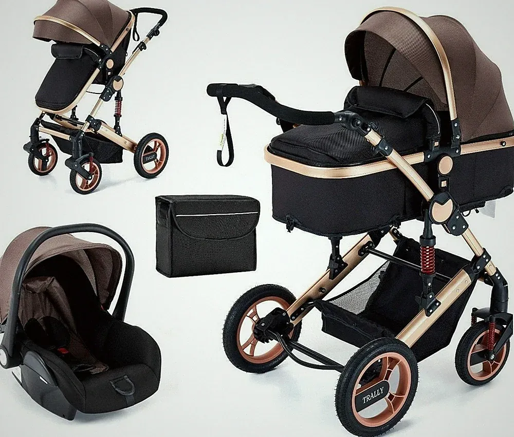 Kinderwagen 3in1 Kombi-Kinderwagen Trally® Buggy & Autositz Black/Brown Neu