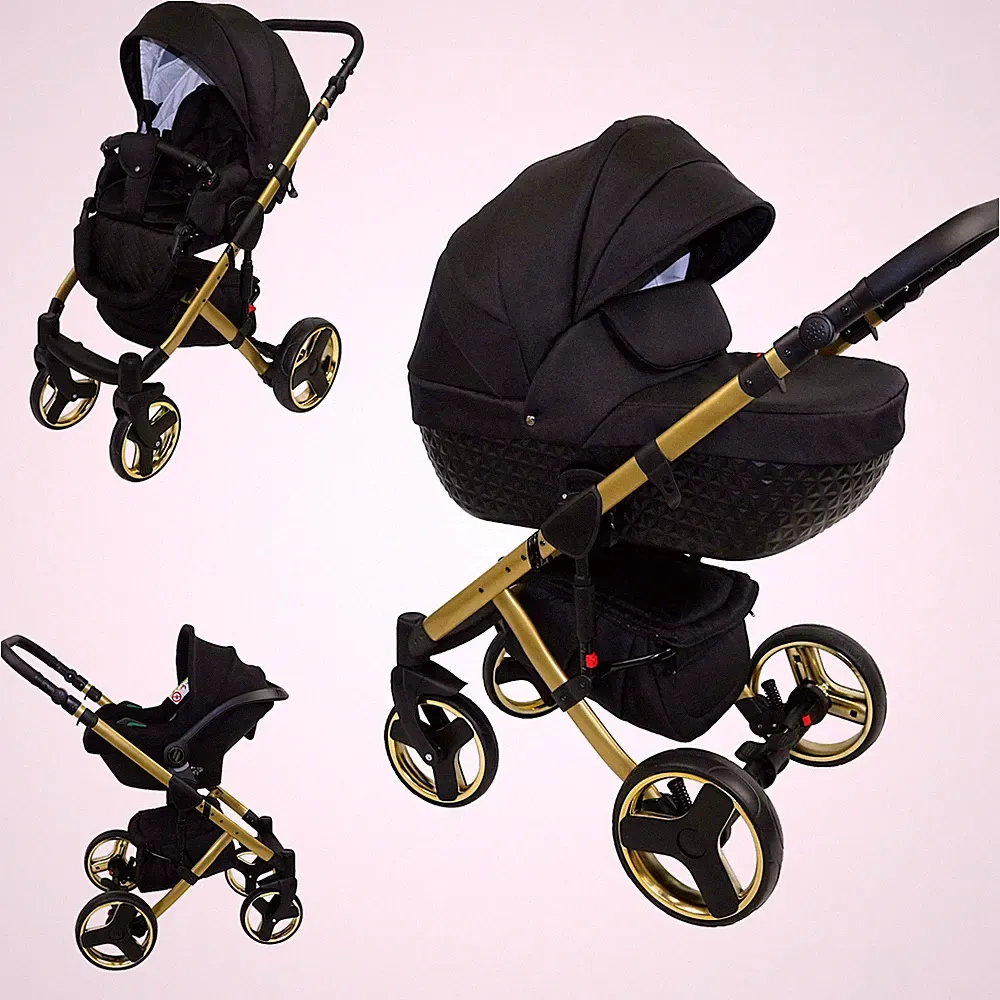 Kinderwagen 3in1 mit Autositz Babyschale Schwenkräder GRATIS-ZUBEHÖR Velora Gold