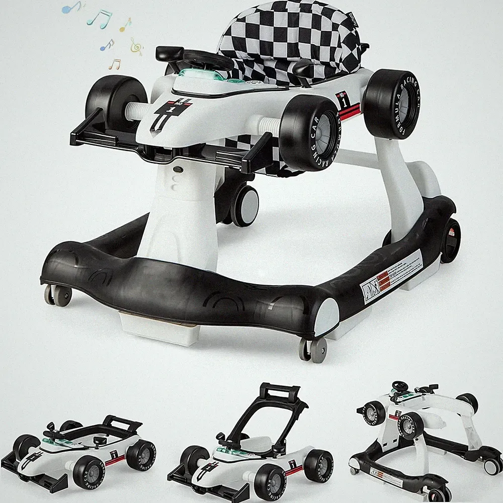 Kinderwagen 4-in-1 Auto-Design, Höhenverstellbar & Faltbar, Musik & Licht, Weiß