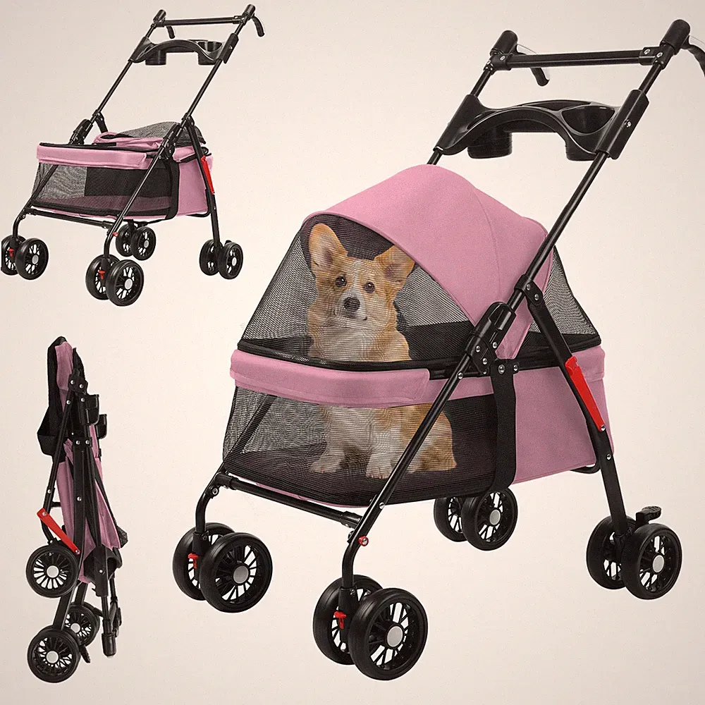 Kinderwagen, 4 Räder, multifunktionaler Hunde und Katzenbuggy, zusammenklappbar