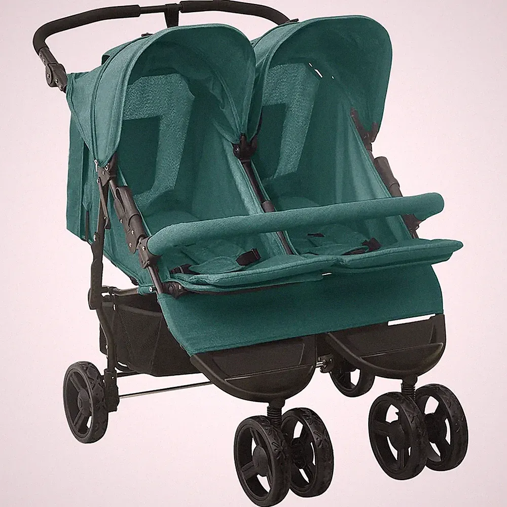 Kinderwagen Babywagen Geschwisterwagen Grün Stahl