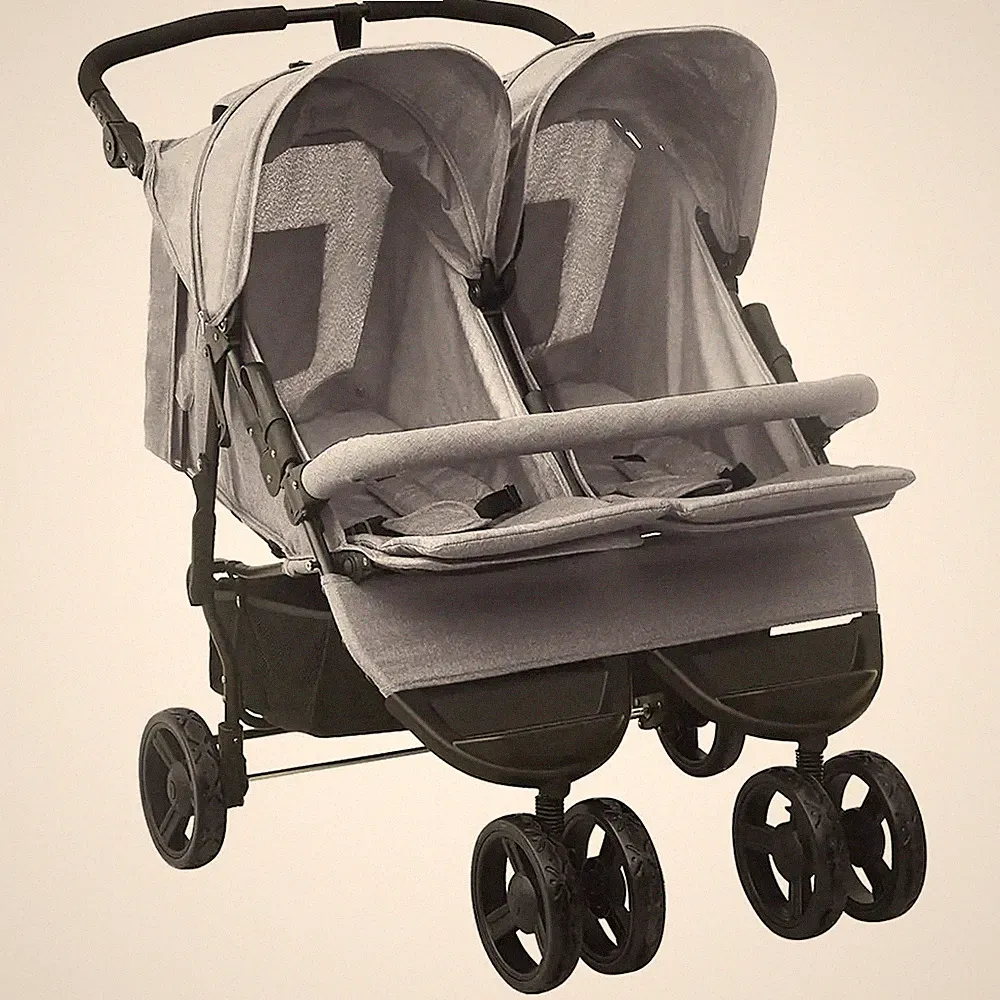 Kinderwagen Babywagen Geschwisterwagen Hellgrau Stahl