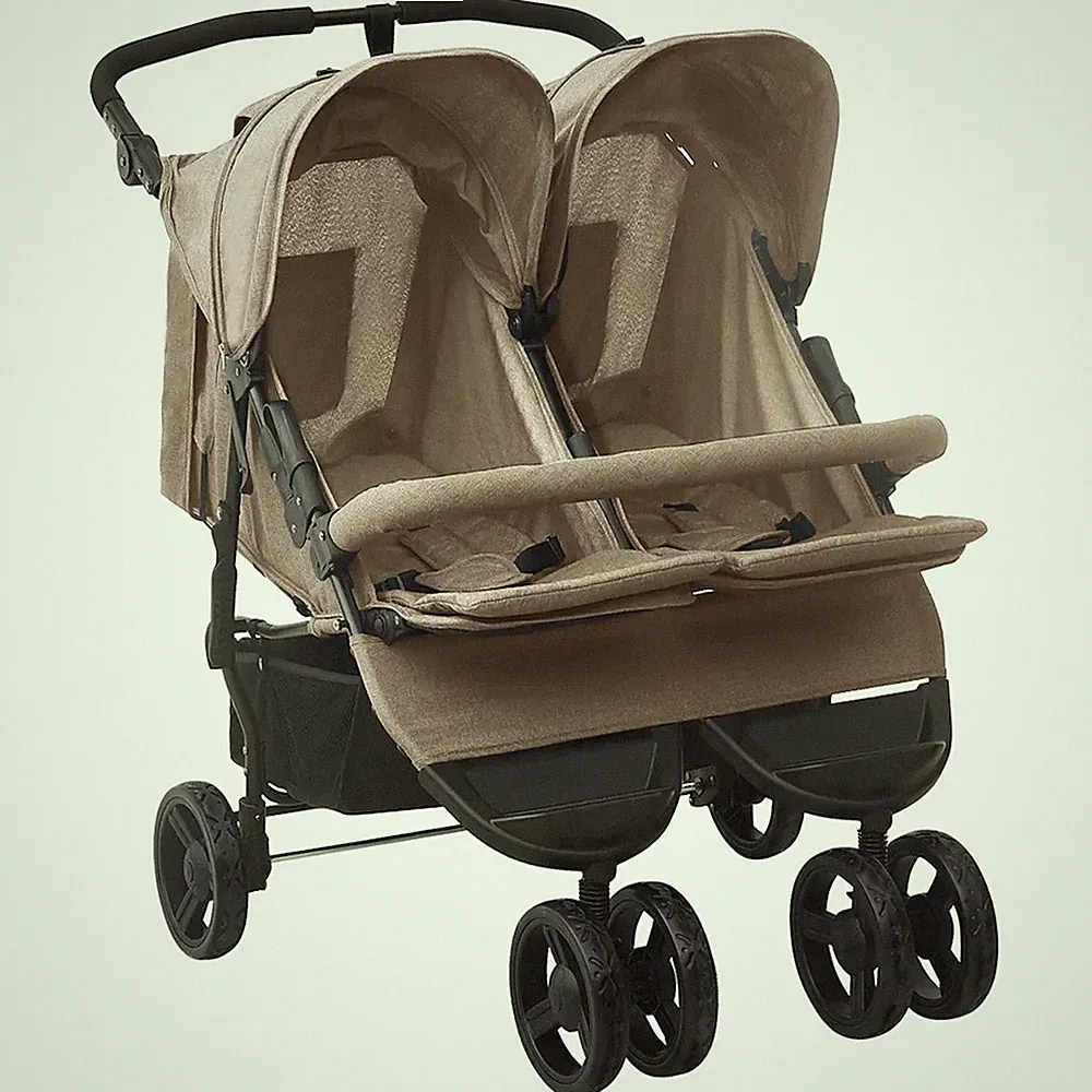 Kinderwagen Babywagen Geschwisterwagen Taupe Stahl