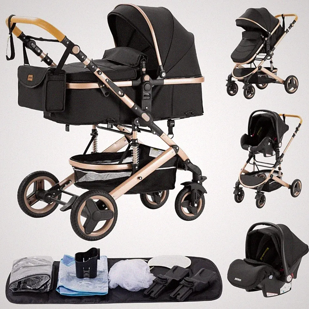 Kinderwagen Buggy 3-in-1 Baby Babybett Complete Set zusammenklappbar Aluminium