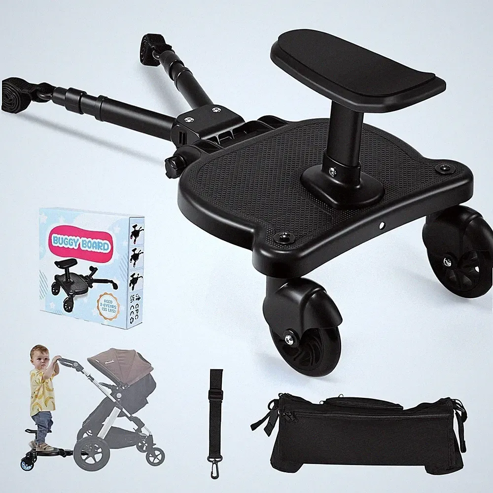 Kinderwagen Buggy Board mit Sitz, Trittbrett Universal Schwarz 25KG