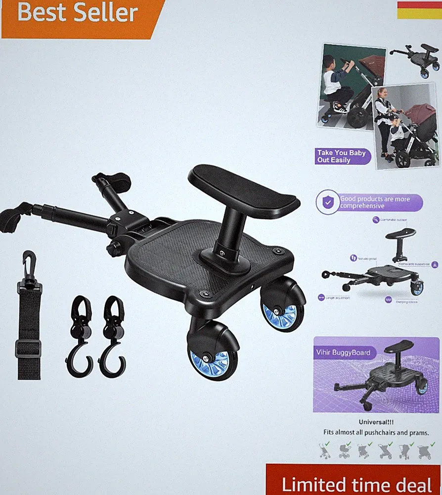Kinderwagen Buggy Board Trittbrett mit Sitz universal 2-6 Jahre Blau