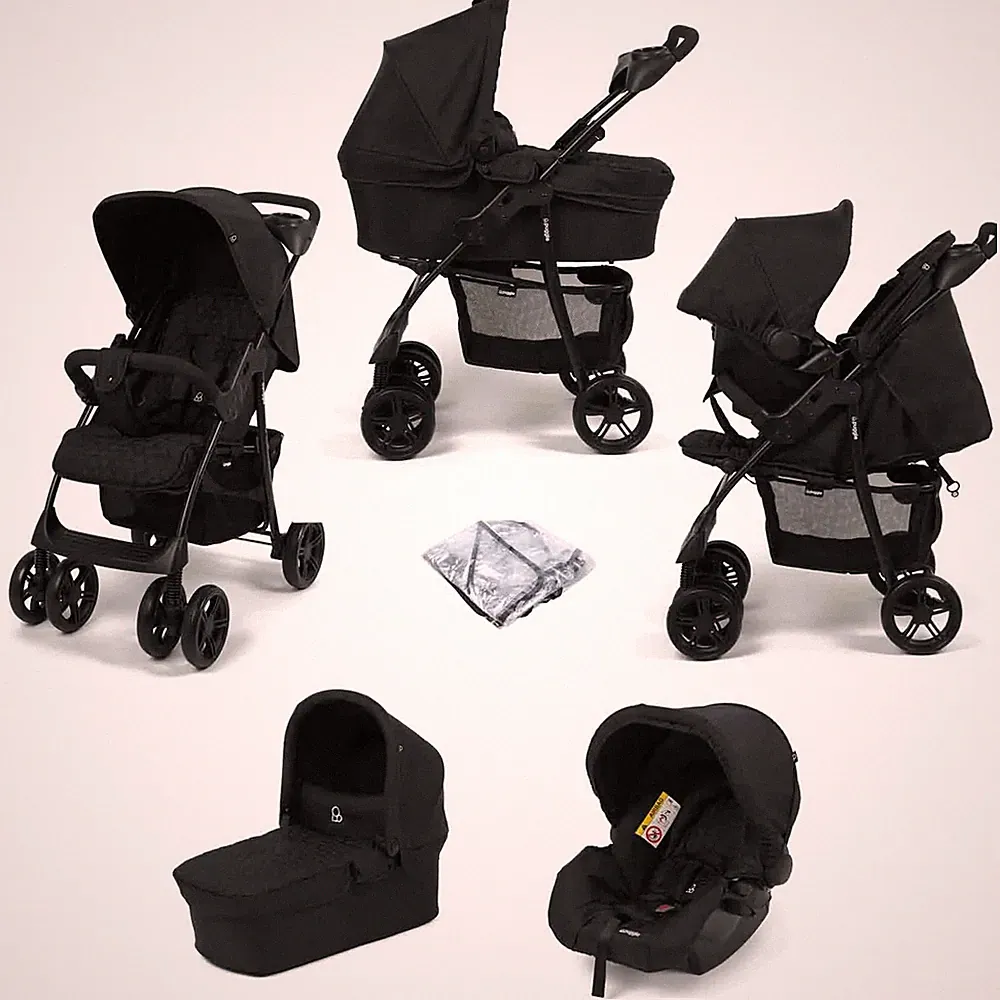 Kinderwagen Buggy Buggy Puggle Denver V2 Luxe 3in1 Reisesystem Regenschutz Schwarz