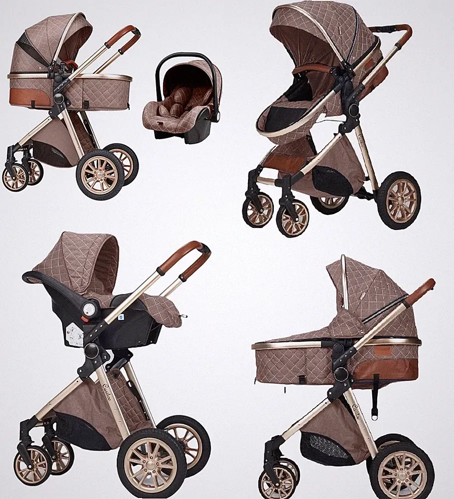 Kinderwagen Casiloo® 3in1 Kombi Buggy Reisebuggy +Auto-Babyschale Faltbar Khaki*