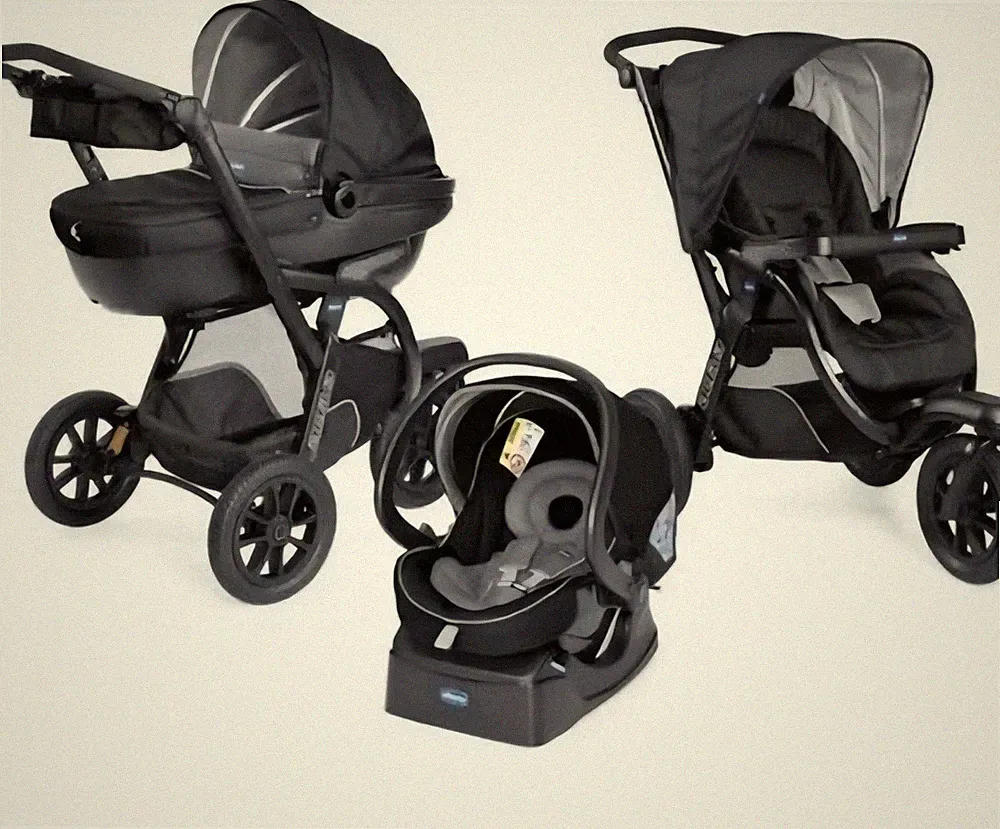 Kinderwagen Chicco Trio Active 3 Jet Black + Auto Fix + Zubehör